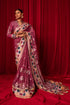Womens Unstitched Embroidered Net Saree Purple